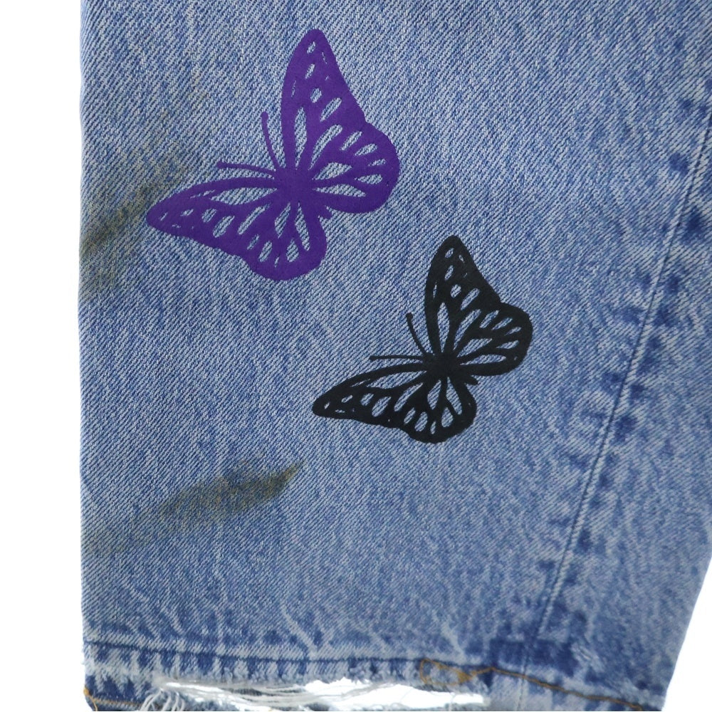 Levi's(リーバイス) ×About Dreams 501 Butterfly Denim ×アバウトドリームズ バタフライプリント リメイクデニムパンツ インディゴ