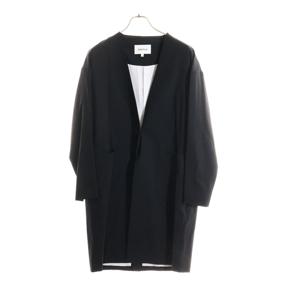 ENFOLD(エンフォルド) レーヨン混 ノーカラーコート ブラック レディース 300BS330-2560