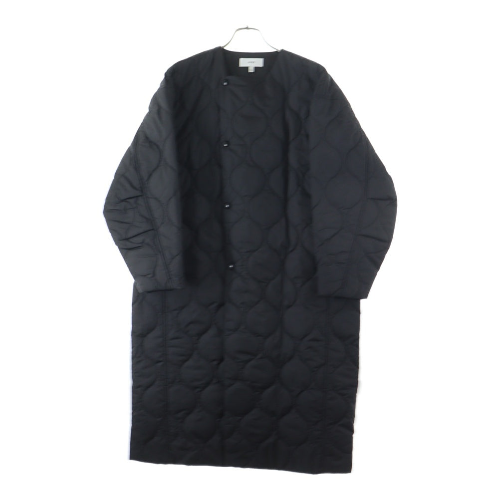 HYKE(ハイク) キルティング ナイロン ノーカラーコート ブラック