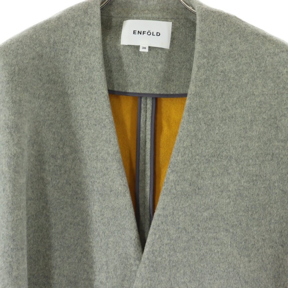 ENFOLD(エンフォルド) ソフトリバー ウール ノーカラーコート グレー レディース 300BA230-1930