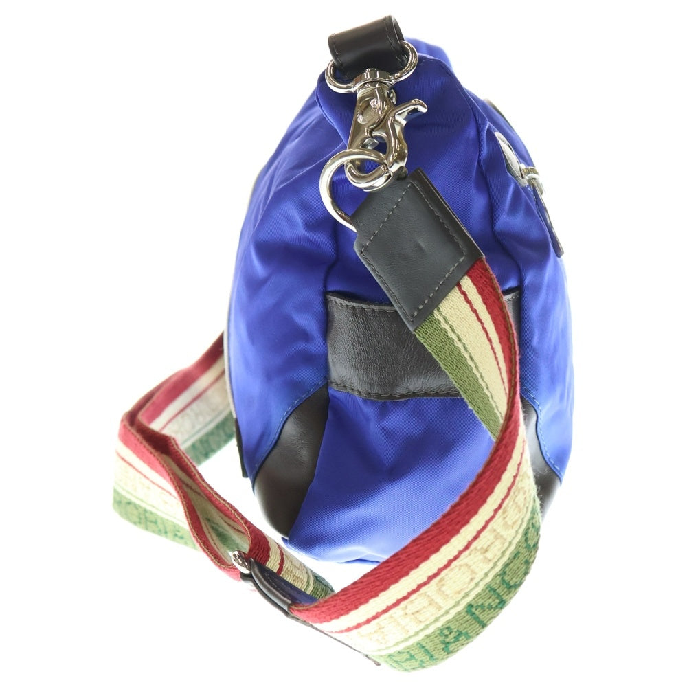 Orobianco(オロビアンコ) レザーロゴパッチ ナイロン ショルダーバッグ ブルー