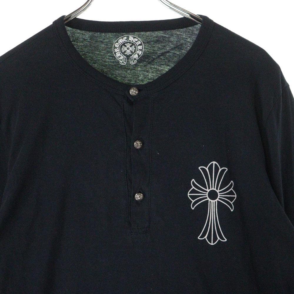 CHROME HEARTS(クロムハーツ) CHクロスプリント クロスボールボタン付き ヘンリーネック長袖Tシャツ カットソー ブラック
