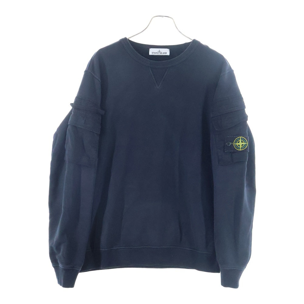 STONE ISLAND(ストーンアイランド) SHOULDER POCKET CREWNECK SWEATSHIRT 791560577 ダブルポケットワッペン付クルーネック長袖トレーナー スウェット ブラック