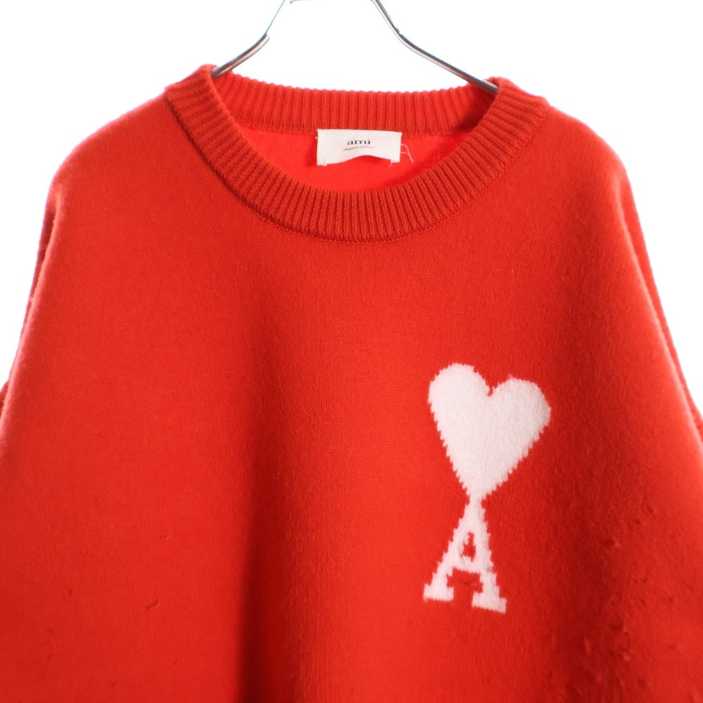 AMI Alexandre Mattiussi(アミアレクサンドルマテュッシ) 21AW ハートロゴクルーネックニットセーター H21K019.018 レッド