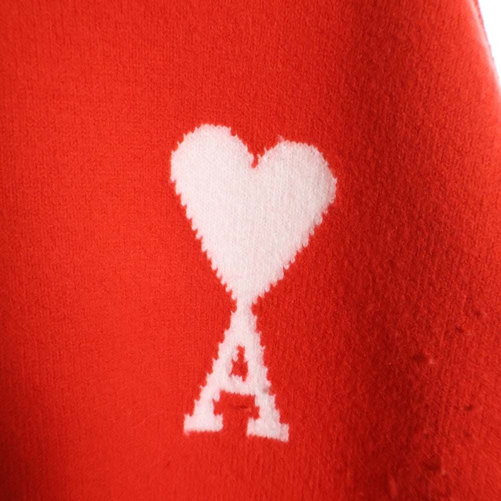 AMI Alexandre Mattiussi(アミアレクサンドルマテュッシ) 21AW ハートロゴクルーネックニットセーター H21K019.018 レッド