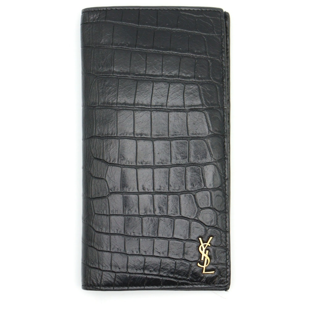 SAINT LAURENT PARIS(サンローランパリ) カサンドラ クロコ型押し 二つ折り 長財布 ウォレット ブラック ART607746