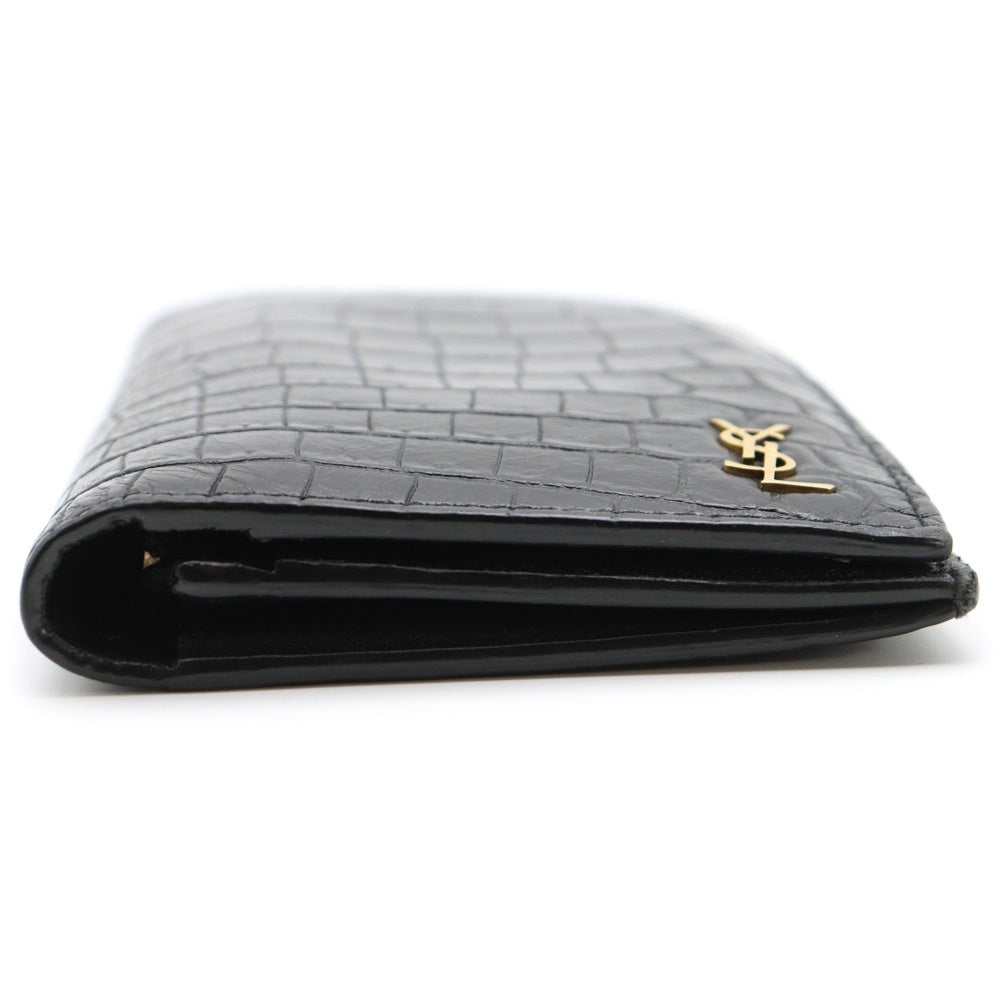 SAINT LAURENT PARIS(サンローランパリ) カサンドラ クロコ型押し 二つ折り 長財布 ウォレット ブラック ART607746