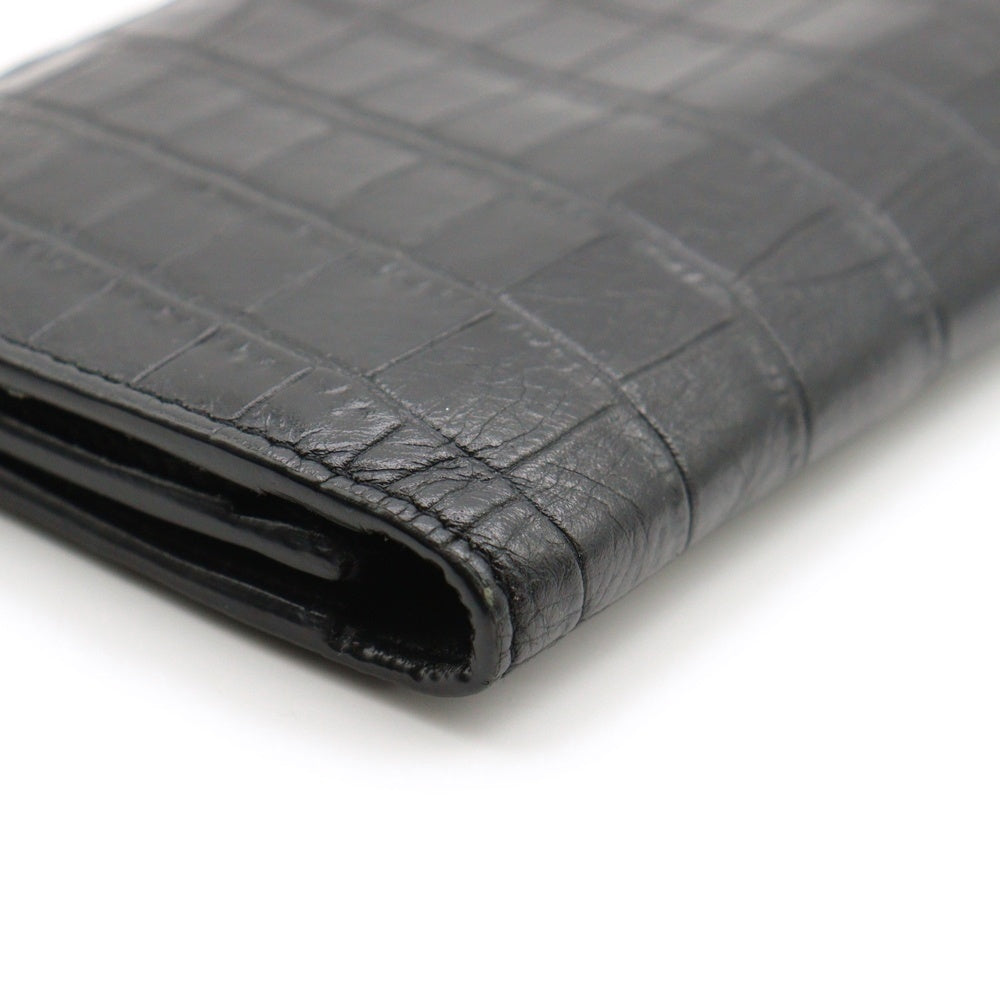 SAINT LAURENT PARIS(サンローランパリ) カサンドラ クロコ型押し 二つ折り 長財布 ウォレット ブラック ART607746