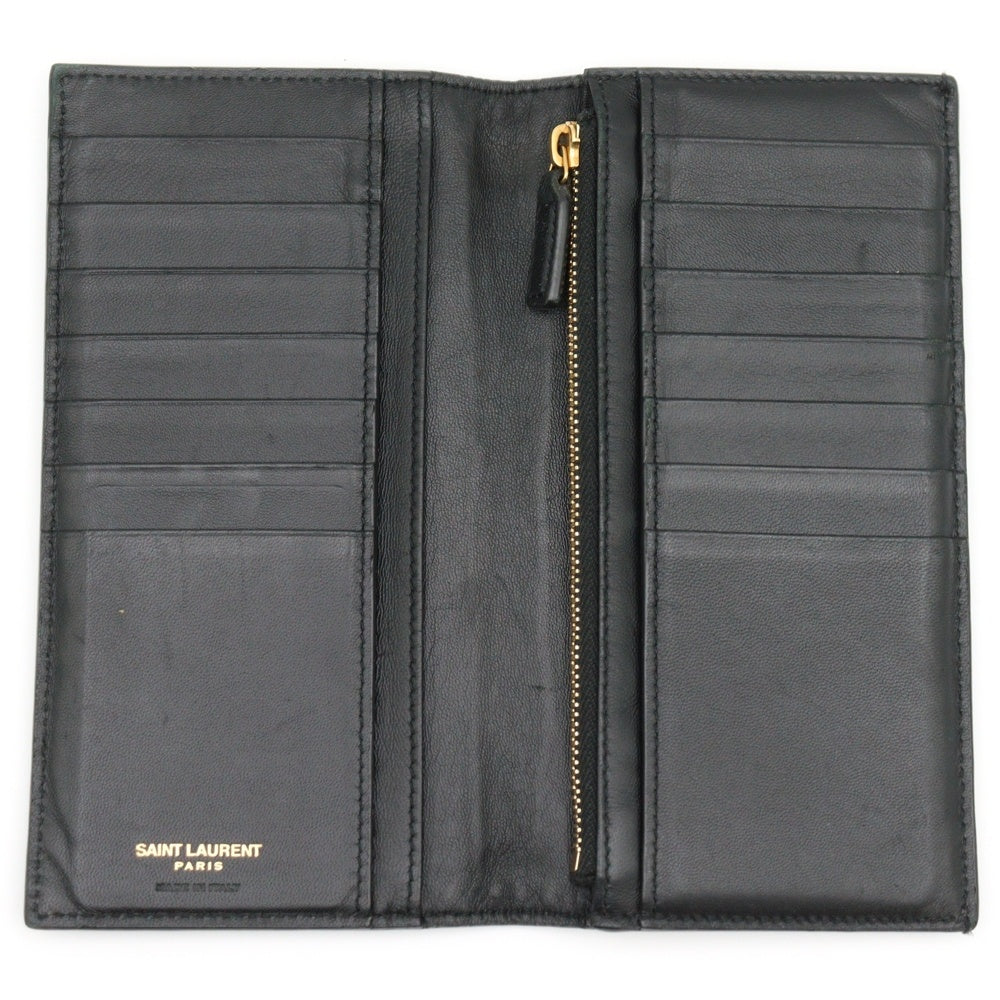 SAINT LAURENT PARIS(サンローランパリ) カサンドラ クロコ型押し 二つ折り 長財布 ウォレット ブラック ART607746