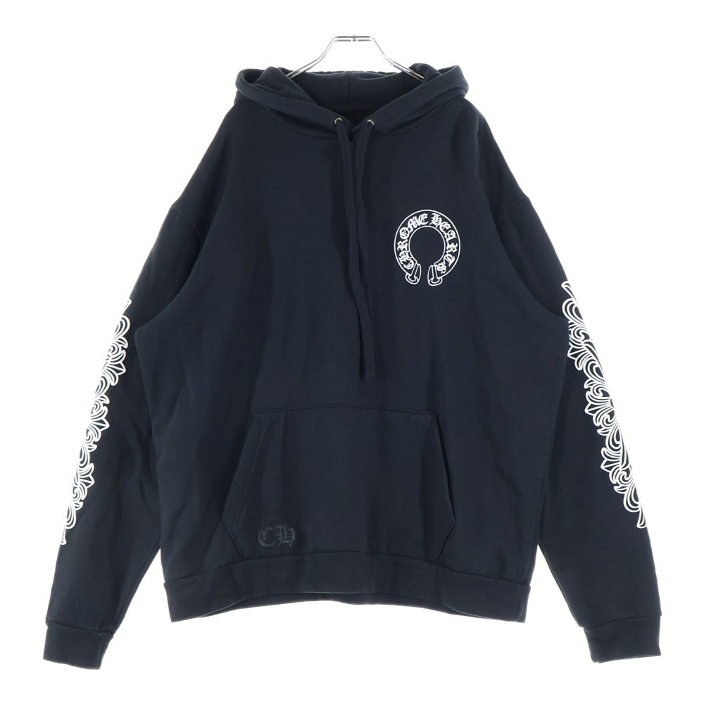 CHROME HEARTS(クロムハーツ) HORSESHOE PULLOVER HOODIE ホースシュープリント アームフローラル スウェットプルオーバーパーカー ブラック