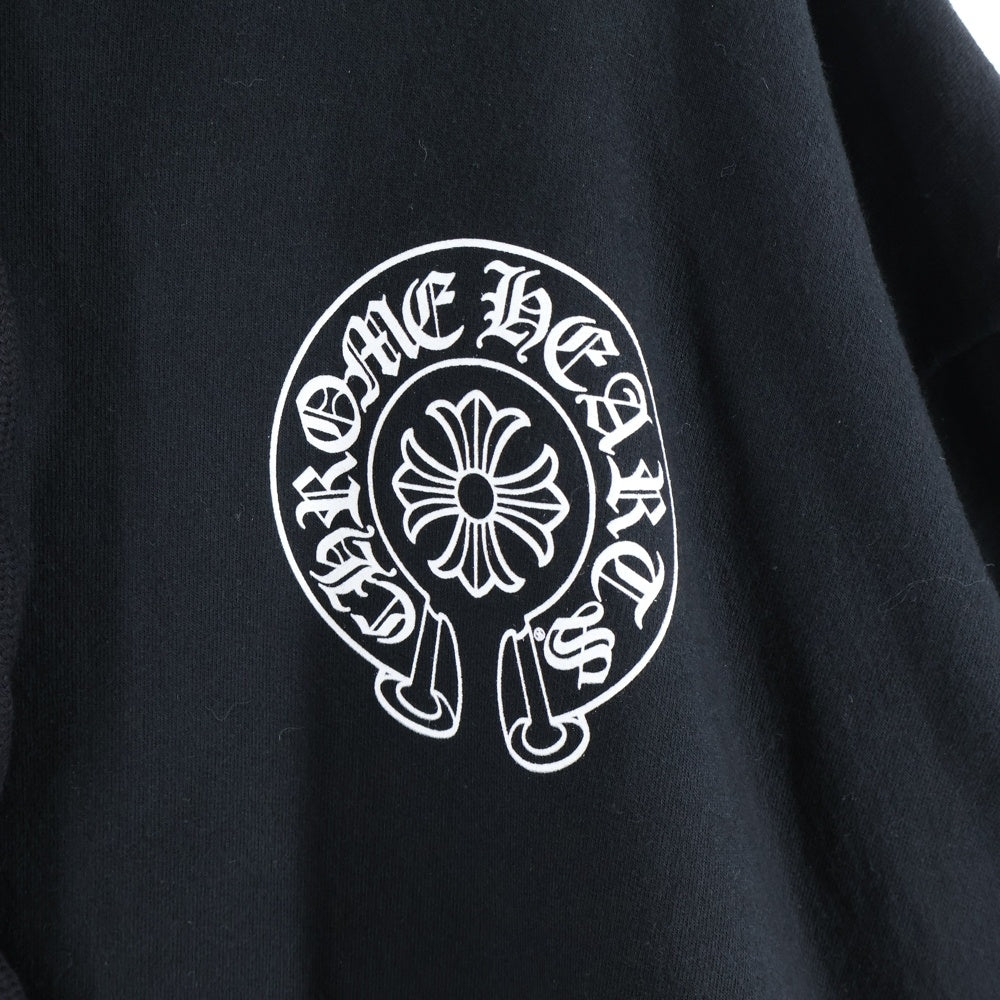 CHROME HEARTS(クロムハーツ) HORSESHOE PULLOVER HOODIE ホースシュープリント アームフローラル スウェットプルオーバーパーカー ブラック