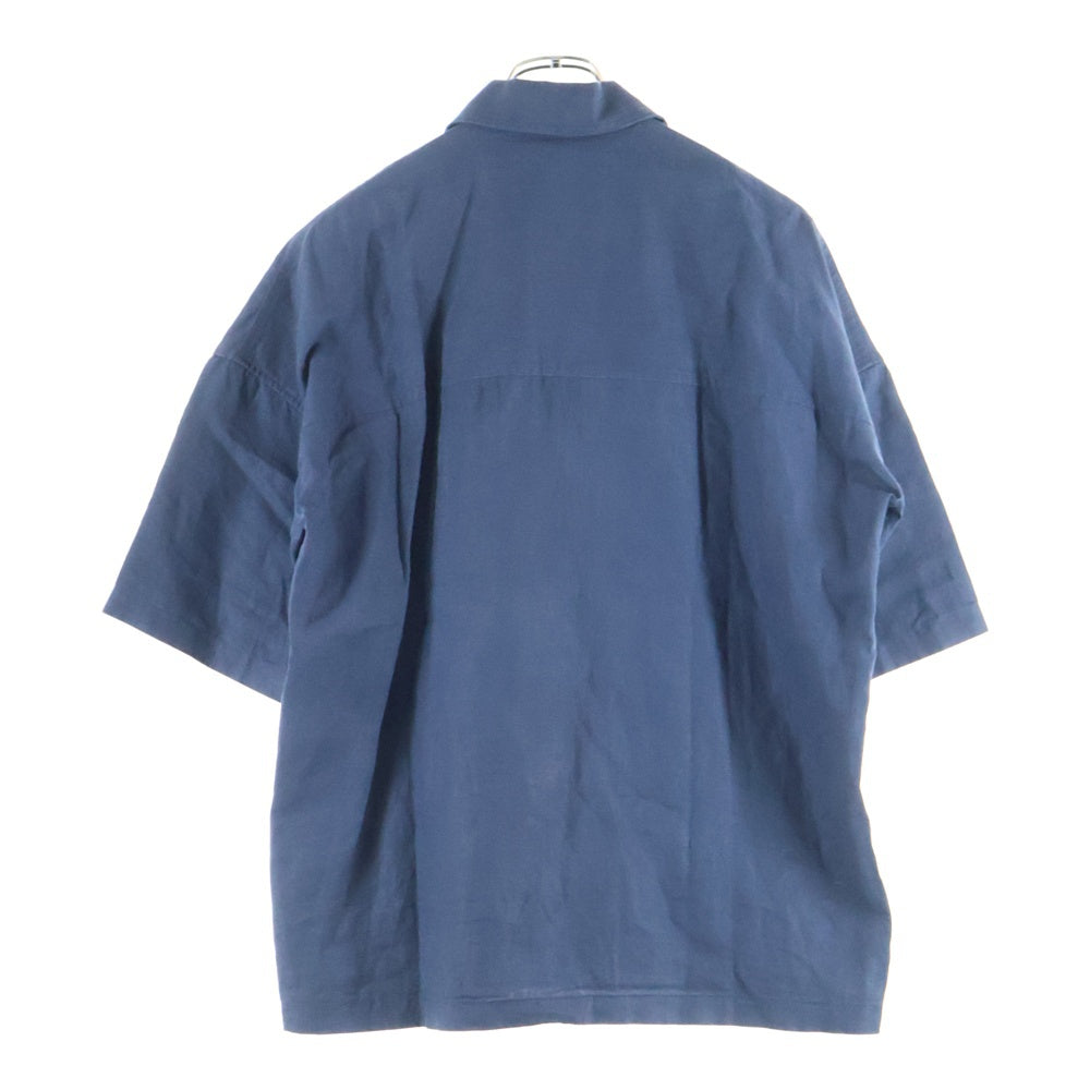 JIL SANDER(ジルサンダー) 23SS オーバーサイズ リネン ハーフジップ 半袖シャツ ネイビー J22DL0137