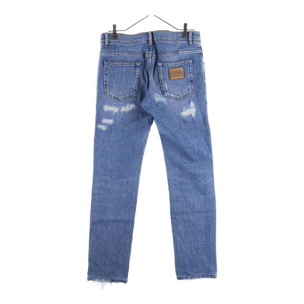 DOLCE & GABBANA(ドルチェアンドガッバーナ) メタルロゴ ダメージ加工 スキニーパンツ ジーンズ インディゴ GY07LD