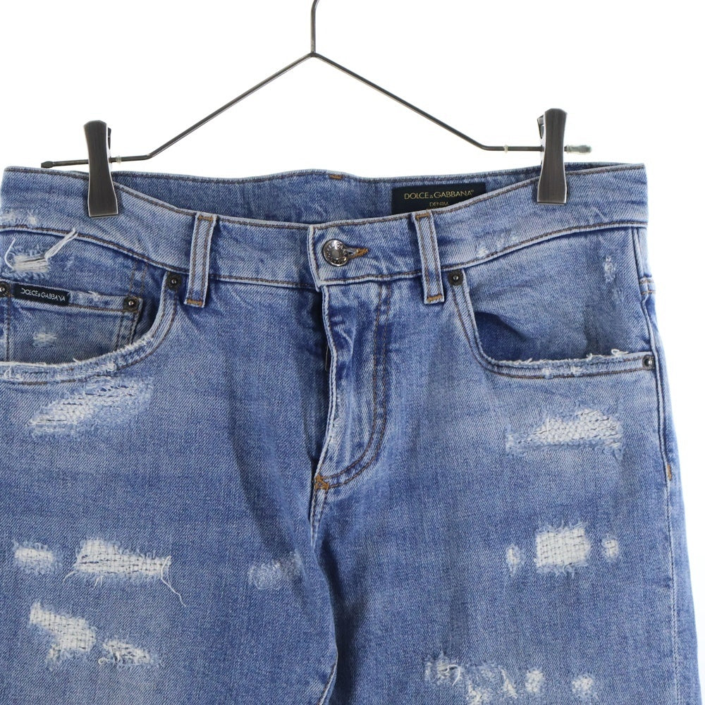 DOLCE & GABBANA(ドルチェアンドガッバーナ) メタルロゴ ダメージ加工 スキニーパンツ ジーンズ インディゴ GY07LD