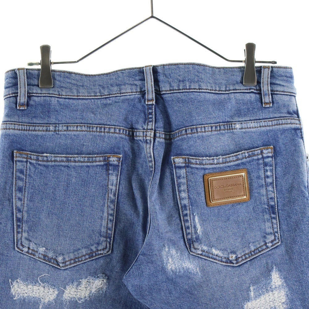 DOLCE & GABBANA(ドルチェアンドガッバーナ) メタルロゴ ダメージ加工 スキニーパンツ ジーンズ インディゴ GY07LD