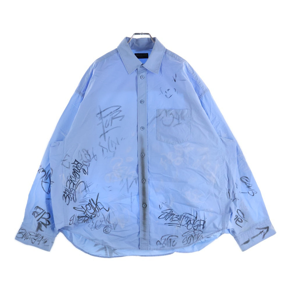 BALENCIAGA(バレンシアガ) 23SS グラフィティ オーバーサイズ 長袖シャツ ブルー 738843 TNM60