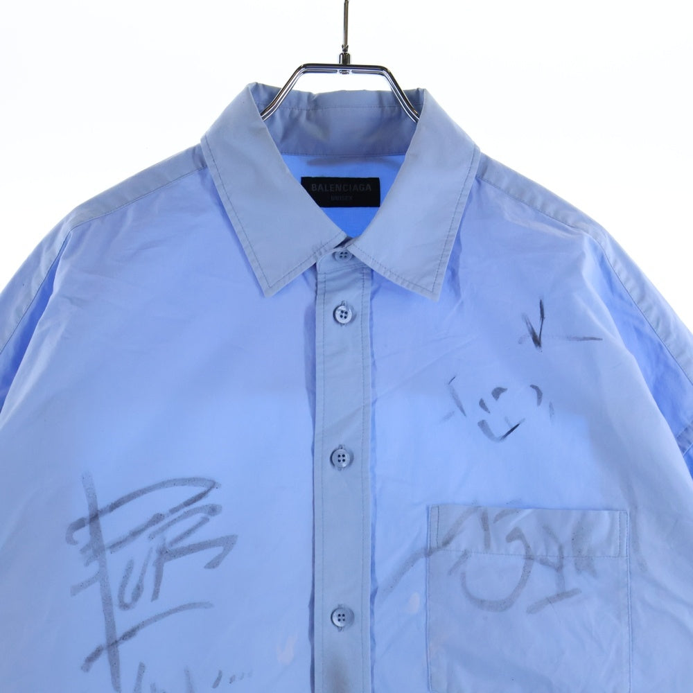 BALENCIAGA(バレンシアガ) 23SS グラフィティ オーバーサイズ 長袖シャツ ブルー 738843 TNM60