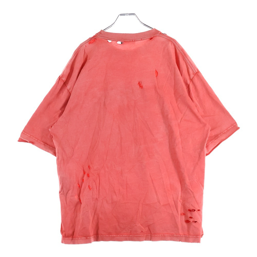 BALENCIAGA(バレンシアガ) 22SS デストロイ加工 ロゴプリント 半袖Tシャツ カットソー レッド 612966 TLVJ1