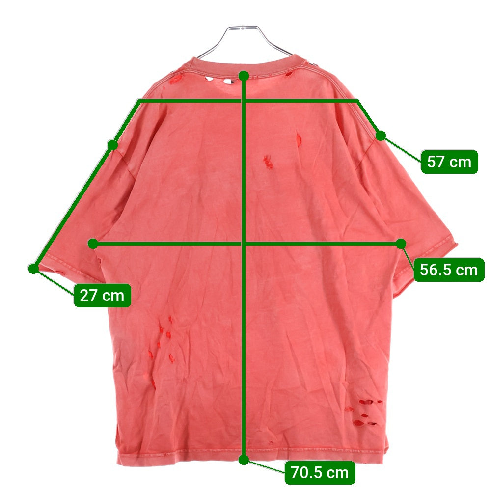 BALENCIAGA(バレンシアガ) 22SS デストロイ加工 ロゴプリント 半袖Tシャツ カットソー レッド 612966 TLVJ1