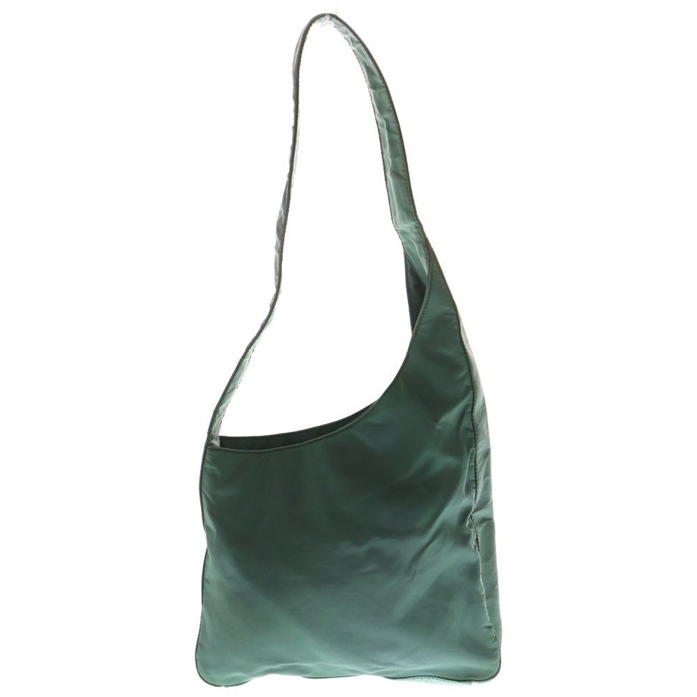プラダ ショルダーバッグ レザー×ナイロン 三角ロゴ グリーン系 PRADA(プラダ) 三角ロゴ ナイロン アシンメトリー バッグ グリーン