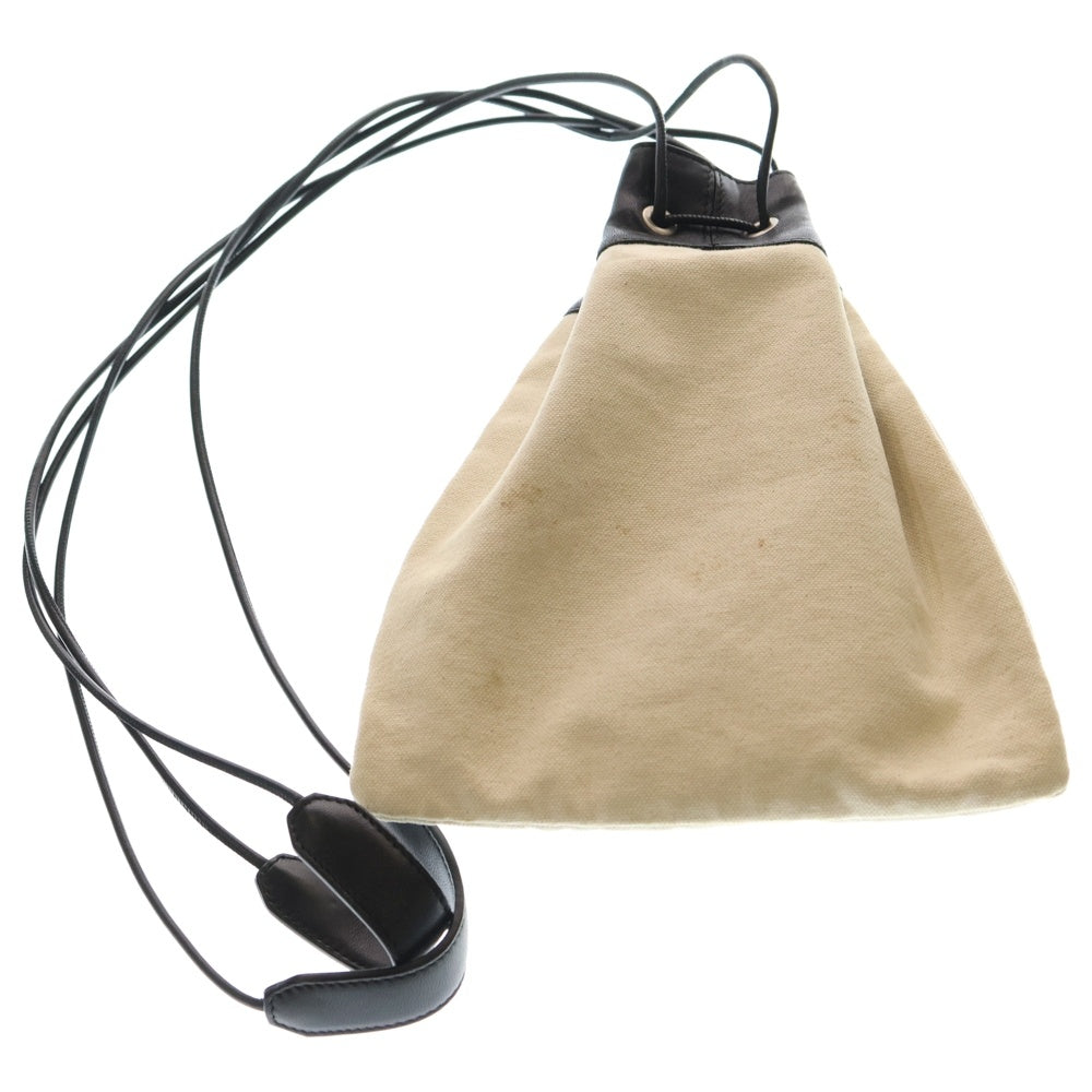 JIL SANDER +(ジルサンダープラス) ドローストリング レザー切り替え ポーチ 巾着 ブラック/ベージュ