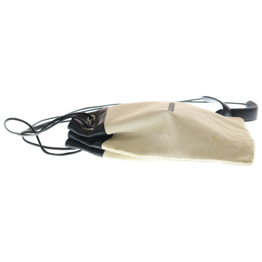 JIL SANDER +(ジルサンダープラス) ドローストリング レザー切り替え ポーチ 巾着 ブラック/ベージュ