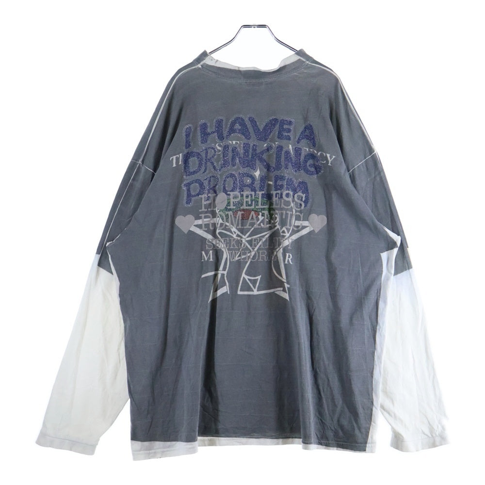 VETEMENTS(ヴェトモン) 18AW DRINKING PROBLEM UAH19TR326 プリント長袖カットソー グレー/ホワイト