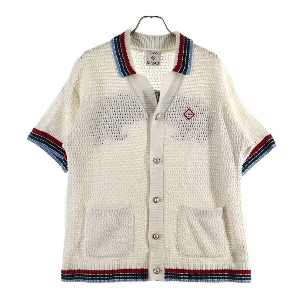 CASABLANCA(カサブランカ) Sporty Crochet Shirt MS25-KW-920-01 スポーティ クロシェット ニット半袖シャツ ホワイト