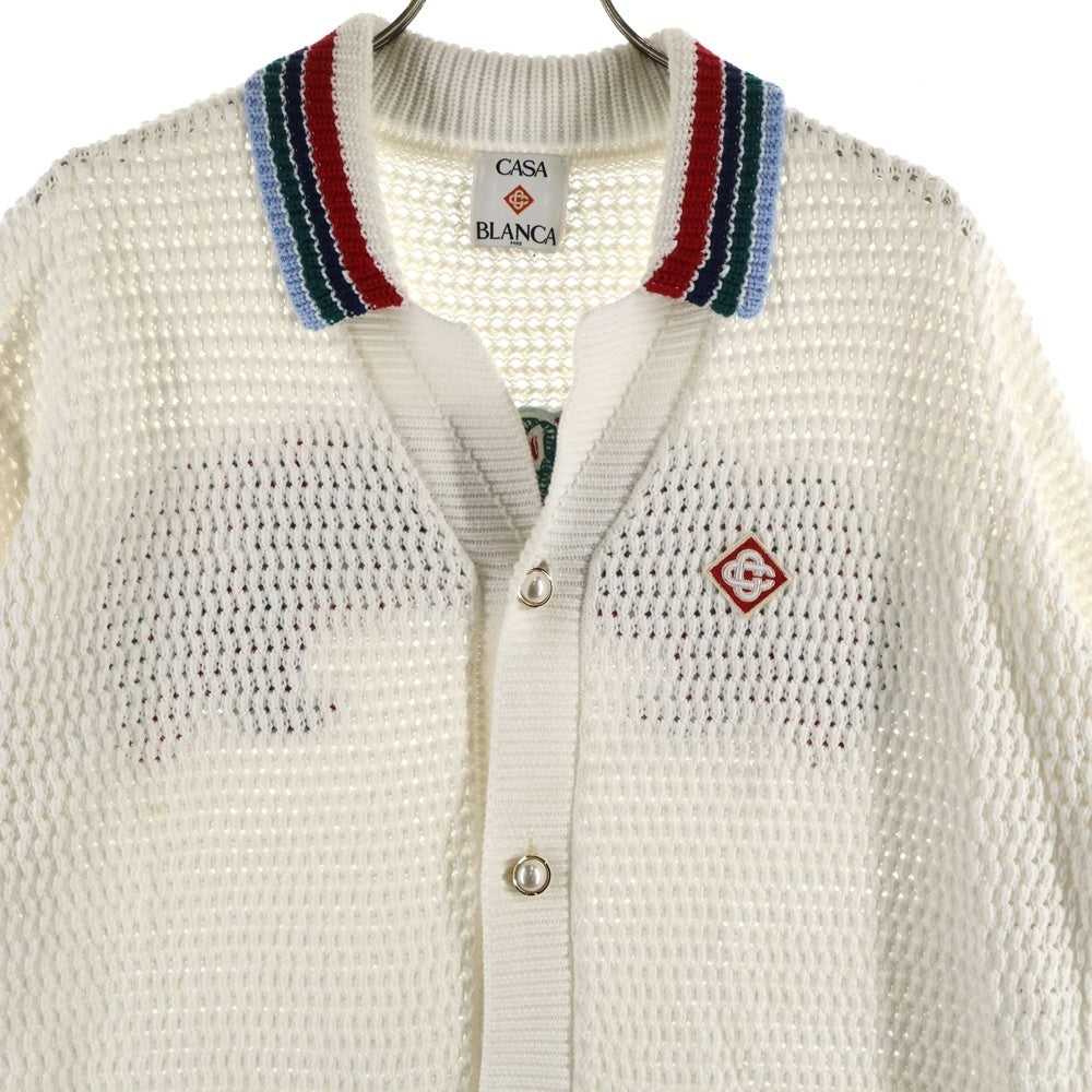 CASABLANCA(カサブランカ) Sporty Crochet Shirt MS25-KW-920-01 スポーティ クロシェット ニット半袖シャツ ホワイト