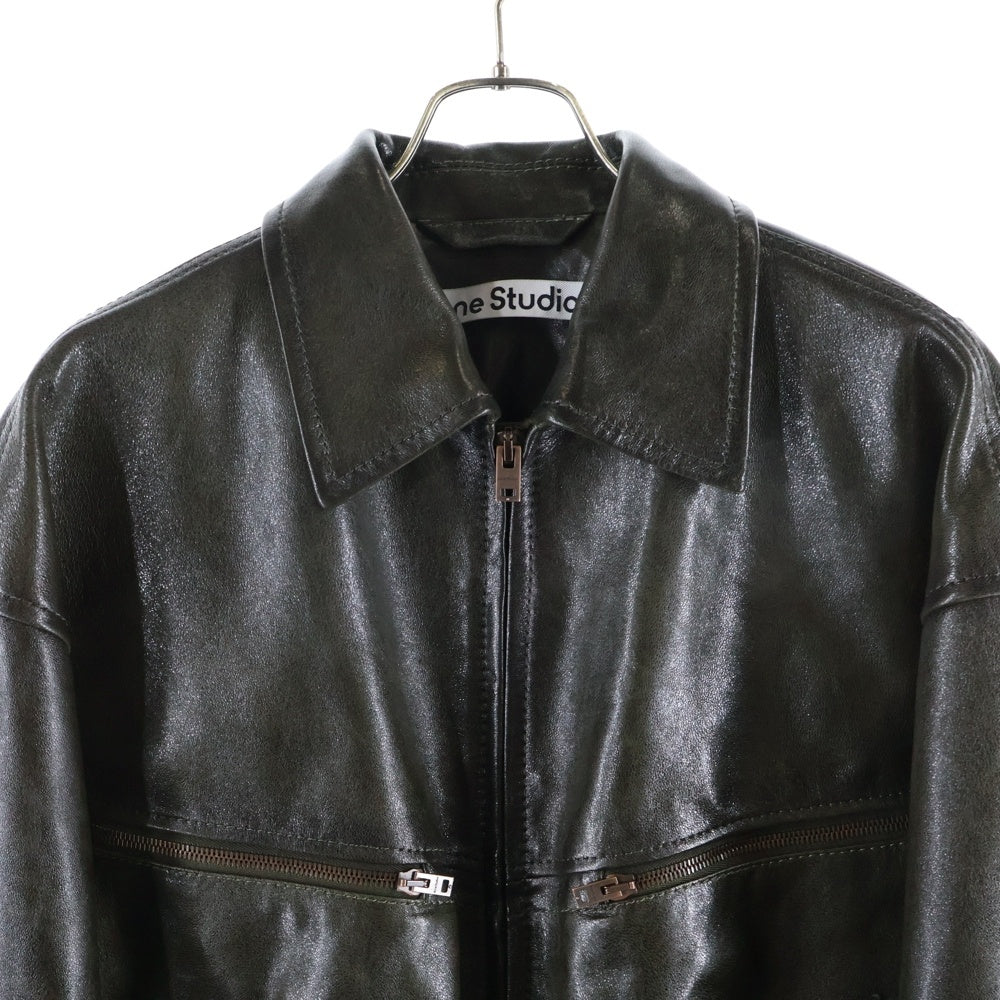 Acne Studios(アクネ ストゥディオズ) 25AW ラムスキン ジップアップ ボンバージャケット カーキ FN-MN-LEAT000293