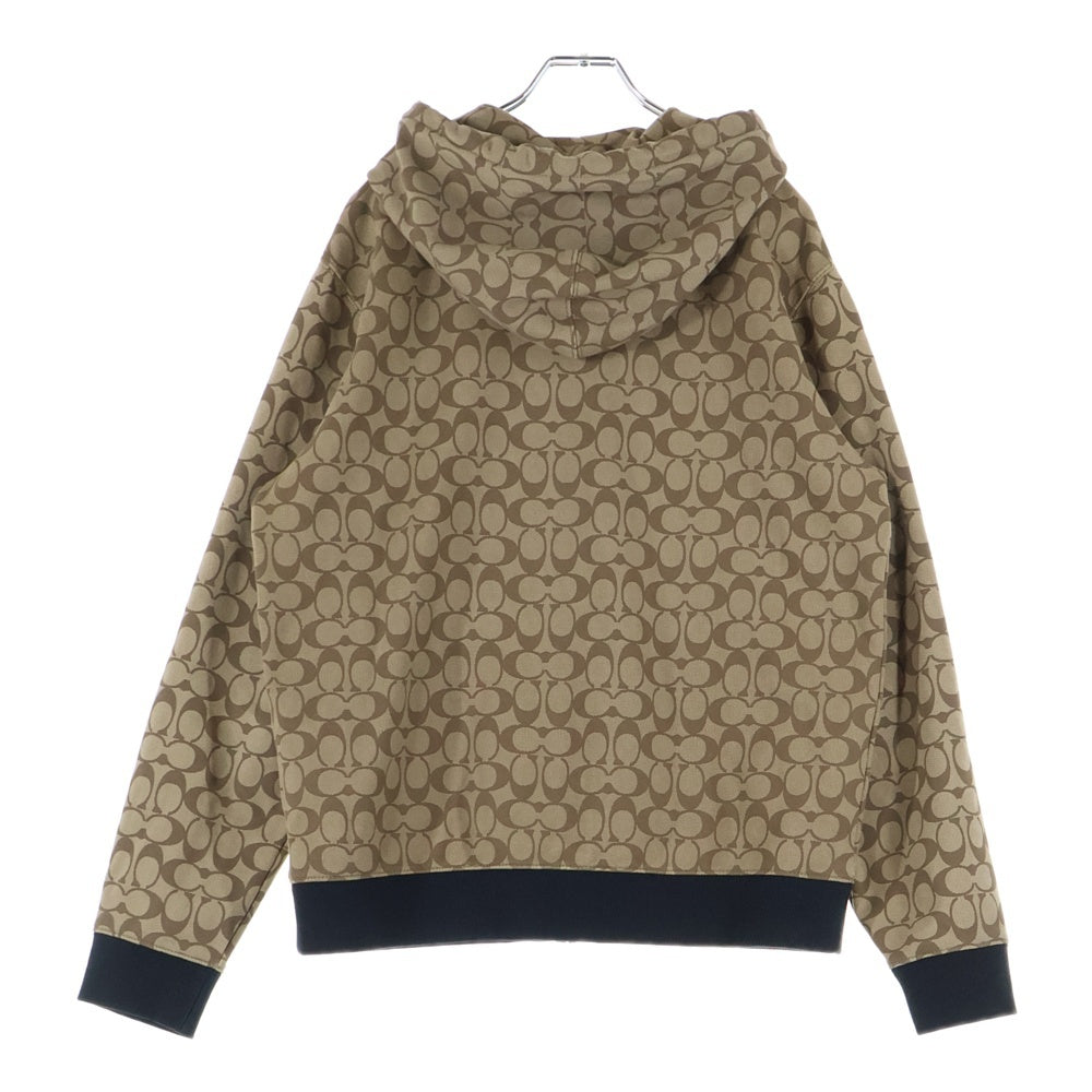 値下げCOACH コーチ　ベージュ パーカー　美品　M シグネチャー　フルジップ COACH(コーチ) シグネチャー ジップアップ フーディ パーカー ベージュ