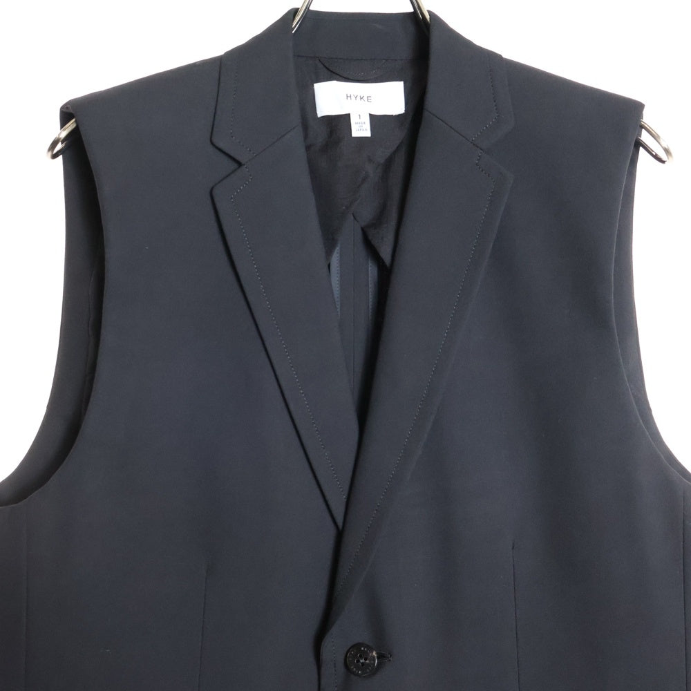 【HYKE】ベスト、ジレ　ブラック HYKE(ハイク) 22SS レーヨン混 ロング ジレベスト ジャケット ブラック