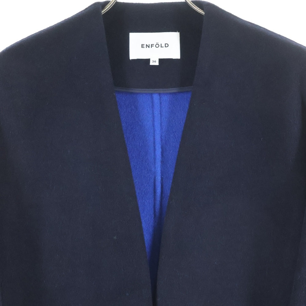 ENFOLD(エンフォルド) 18AW ウール ノーカラーコート ネイビー