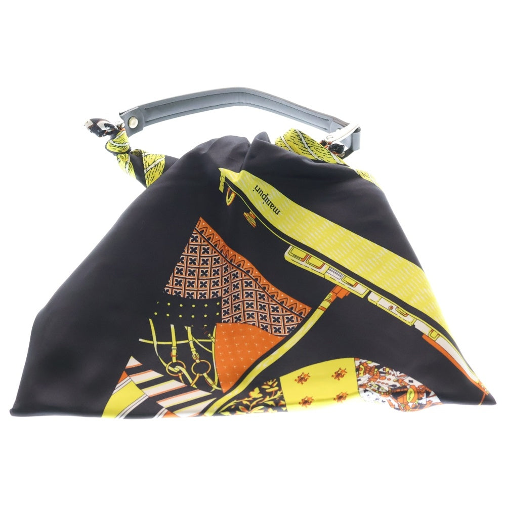 manipuri(マニプリ) スカーフ柄 ハンドバッグ ブラック/イエロー