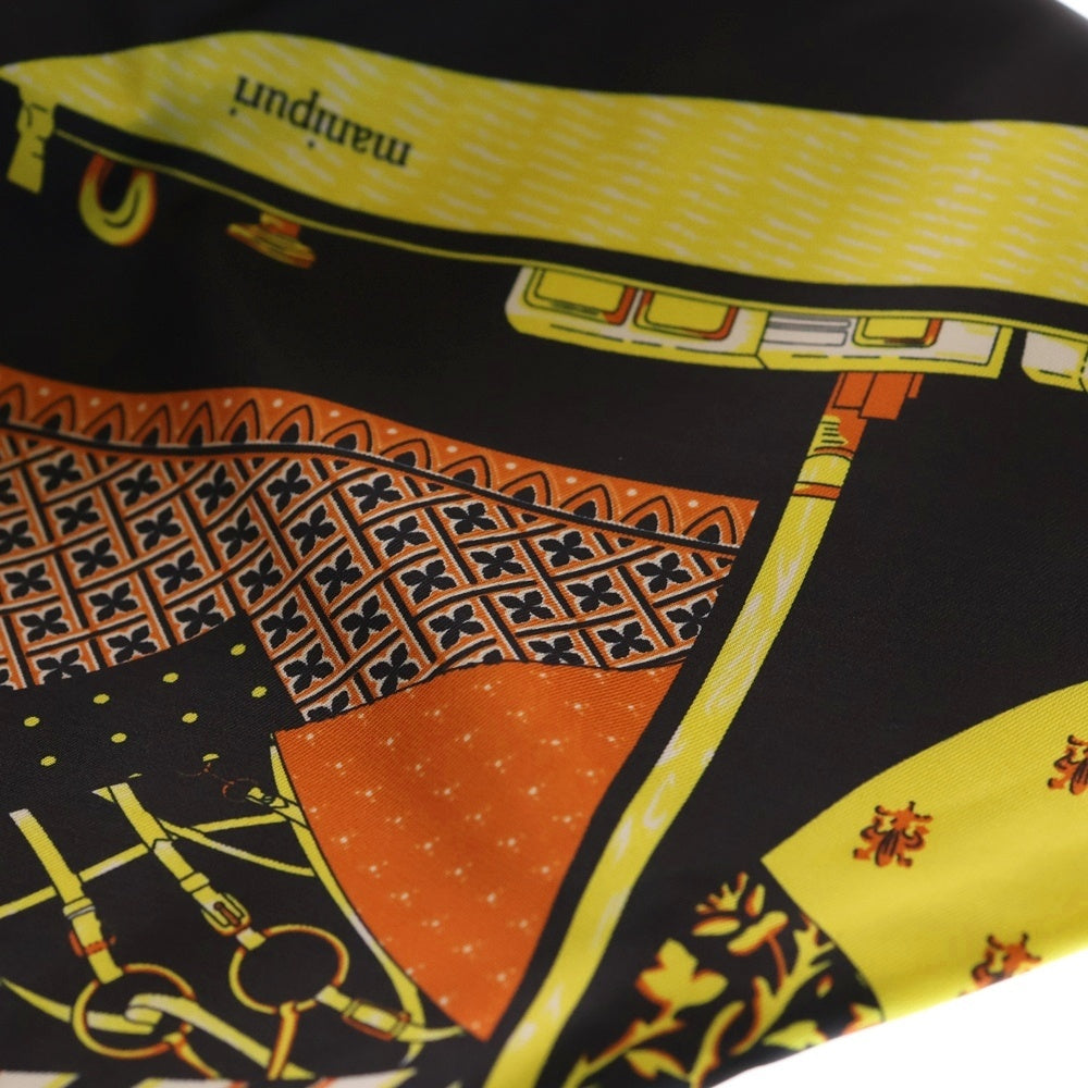 manipuri(マニプリ) スカーフ柄 ハンドバッグ ブラック/イエロー