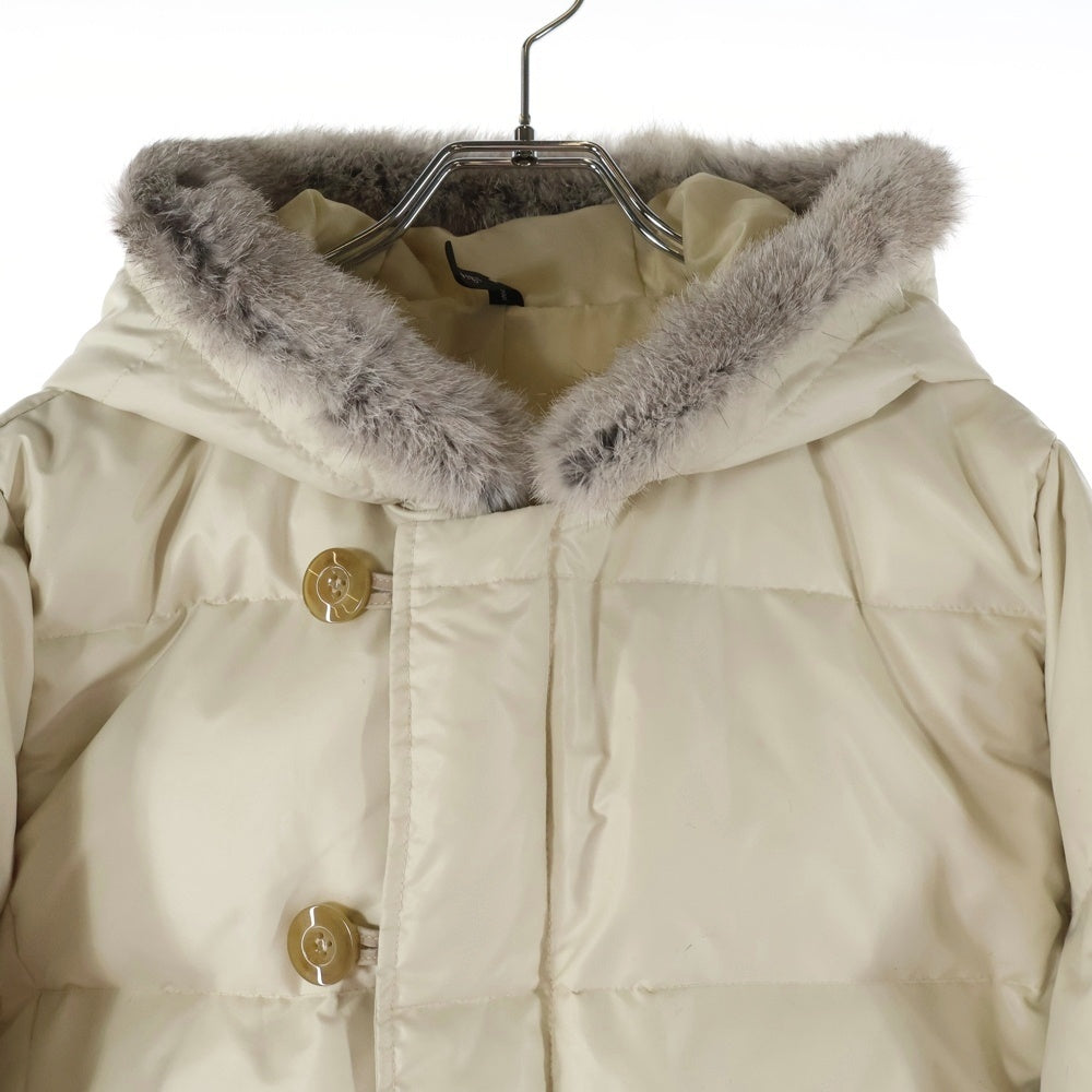 glamb(グラム) ラビットファー ジップアップ ダウンジャケット アイボリー GB09AT