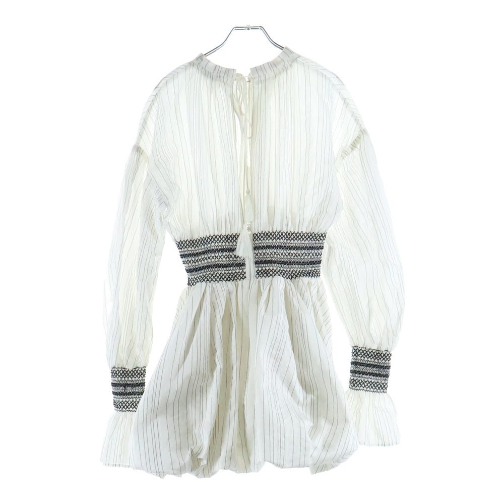 CLANE(クラネ) スモッキング ストライプ ワンピース 16122ー4012 レディース ホワイト