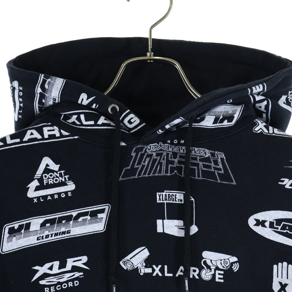 X-LARGE(エクストララージ) 総柄ロゴ プルオーバー スウェット パーカー 01193225 ブラック