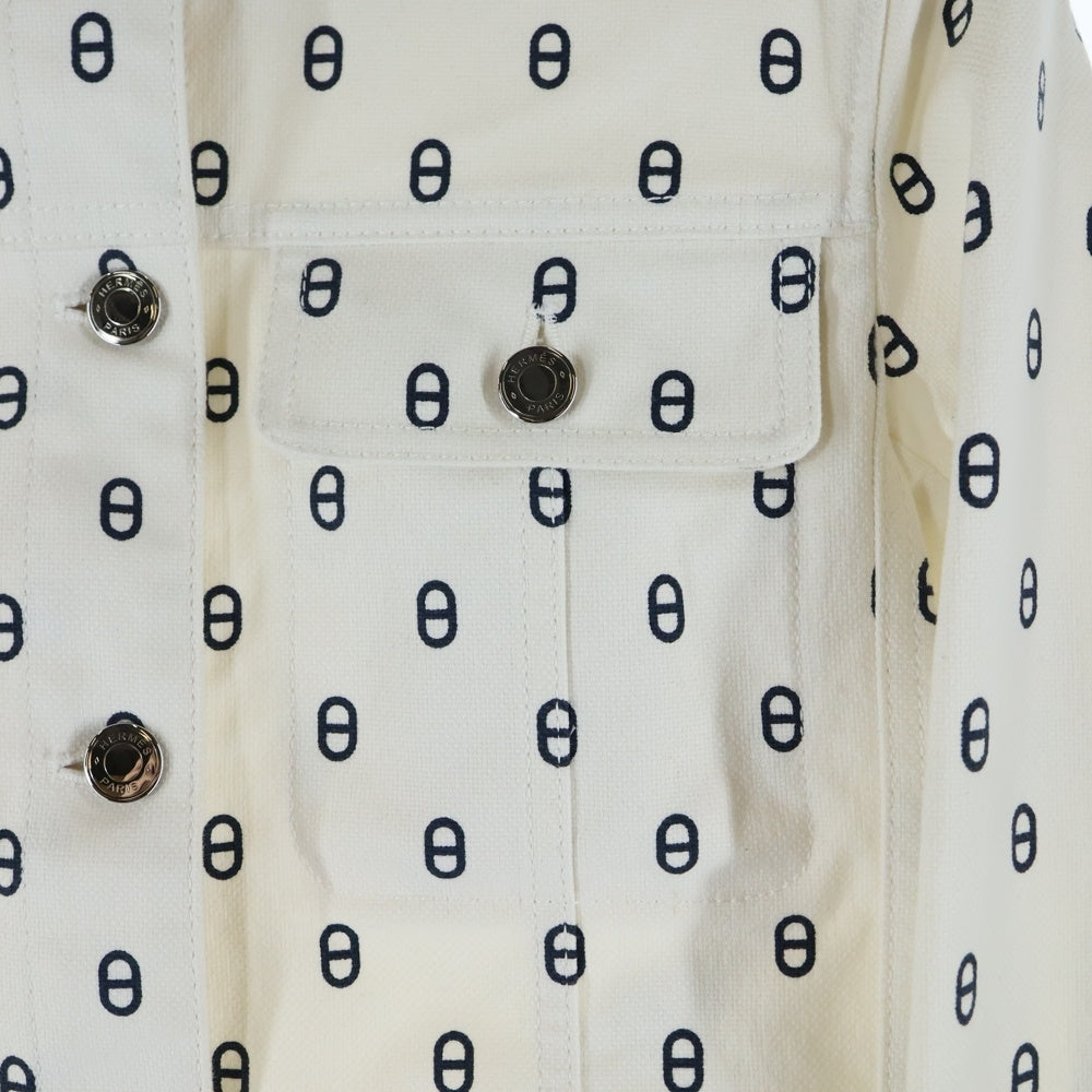 HERMES(エルメス) 23SS Chaine d'Ancre Denim Jacket シェーヌダンクル全面プリント デニムジャケット ホワイト レディース