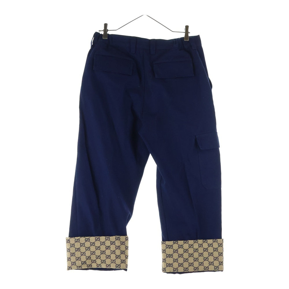 GUCCI(グッチ) 23SS GG CANVAS ROLLUP TWILL PT 753122 XDCJM GG柄 ジャガード キャンバスパンツ ネイビー/ベージュ