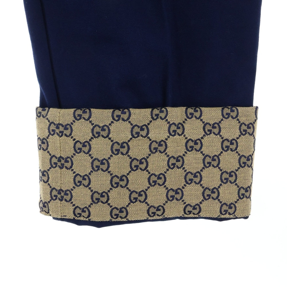 GUCCI(グッチ) 23SS GG CANVAS ROLLUP TWILL PT 753122 XDCJM GG柄 ジャガード キャンバスパンツ ネイビー/ベージュ