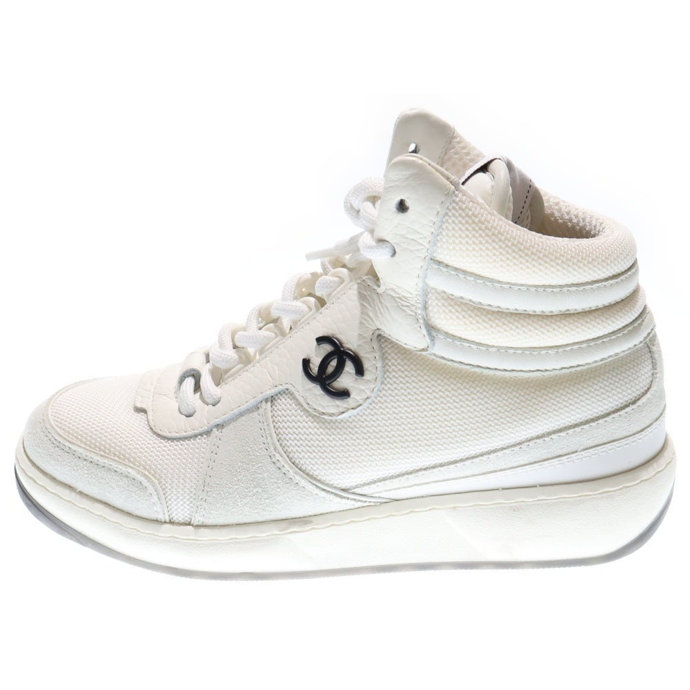 CHANEL(シャネル) ココマーク ファブリック レザー ハイカットスニーカー ホワイト レディース G38804
