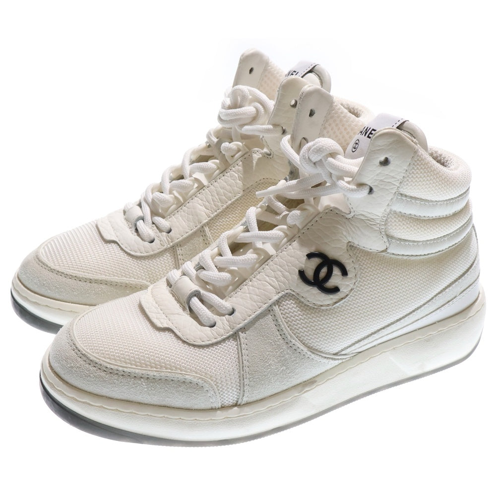 CHANEL(シャネル) ココマーク ファブリック レザー ハイカットスニーカー ホワイト レディース G38804