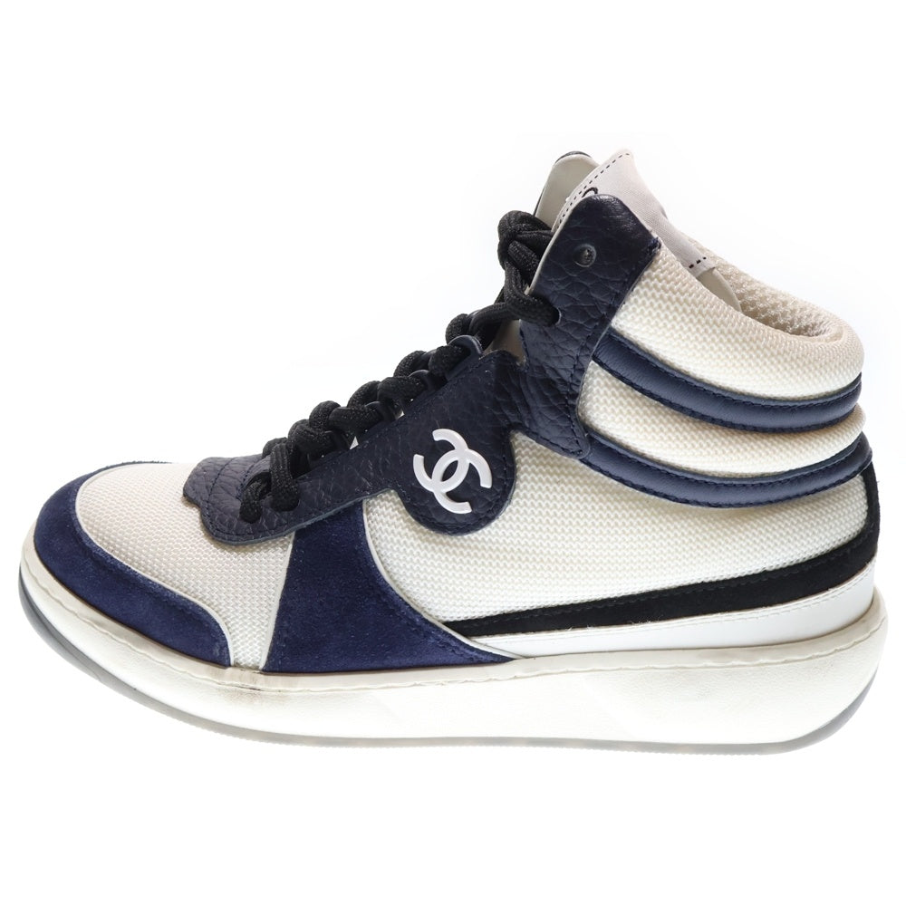 CHANEL(シャネル) ココマーク ファブリック レザー ハイカットスニーカー ホワイト/ブラック レディース G38804