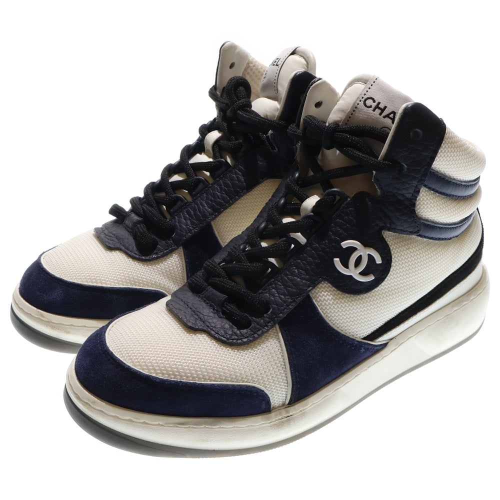 CHANEL(シャネル) ココマーク ファブリック レザー ハイカットスニーカー ホワイト/ブラック レディース G38804