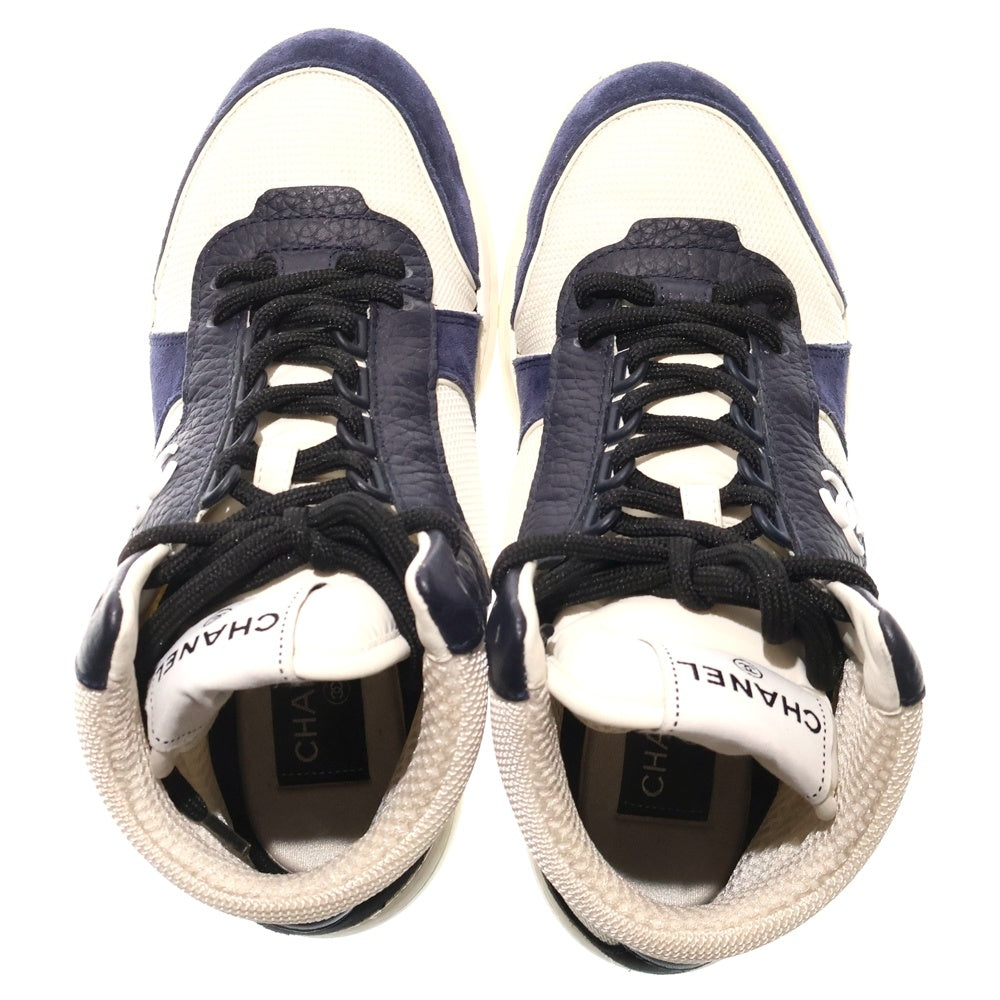 CHANEL(シャネル) ココマーク ファブリック レザー ハイカットスニーカー ホワイト/ブラック レディース G38804