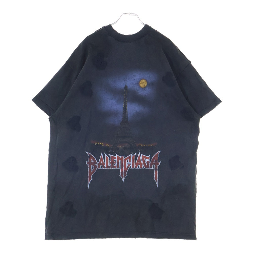 BALENCIAGA(バレンシアガ) 24SS PARIS MOON Double Front 791615 TQVY2 USED加工 パリ ムーン オーバーサイズ半袖Tシャツ カットソー ブラック