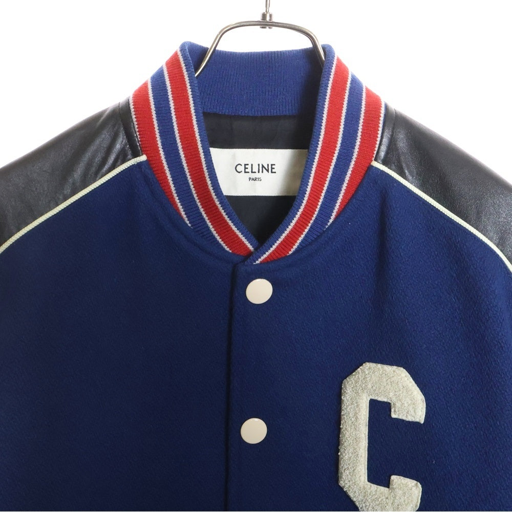 CELINE(セリーヌ) 22SS Classic Wool Teddy Jacket Cワッペンロゴ クラシックウール テディジャケット ブルー/ホワイト 2V56D896C