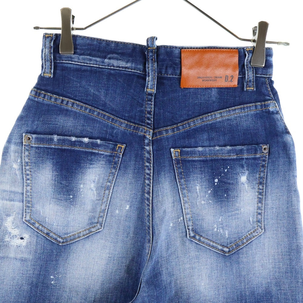 DSQUARED2(ディースクエアード) 21AW Page Jean ページジーンズ ワイドパンツ ダメージ加工 レディース インディゴ S72LB0452