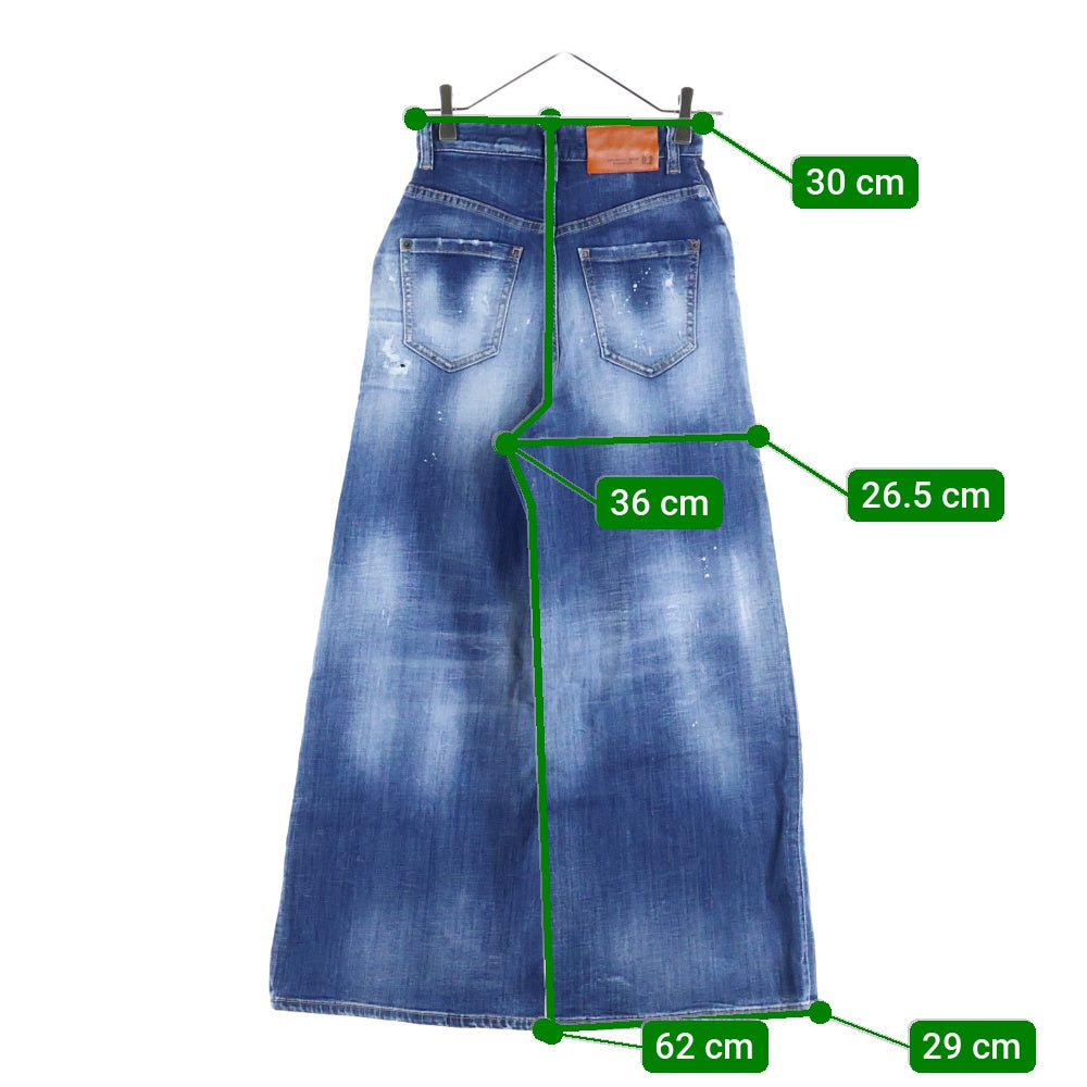 DSQUARED2(ディースクエアード) 21AW Page Jean ページジーンズ ワイドパンツ ダメージ加工 レディース インディゴ S72LB0452